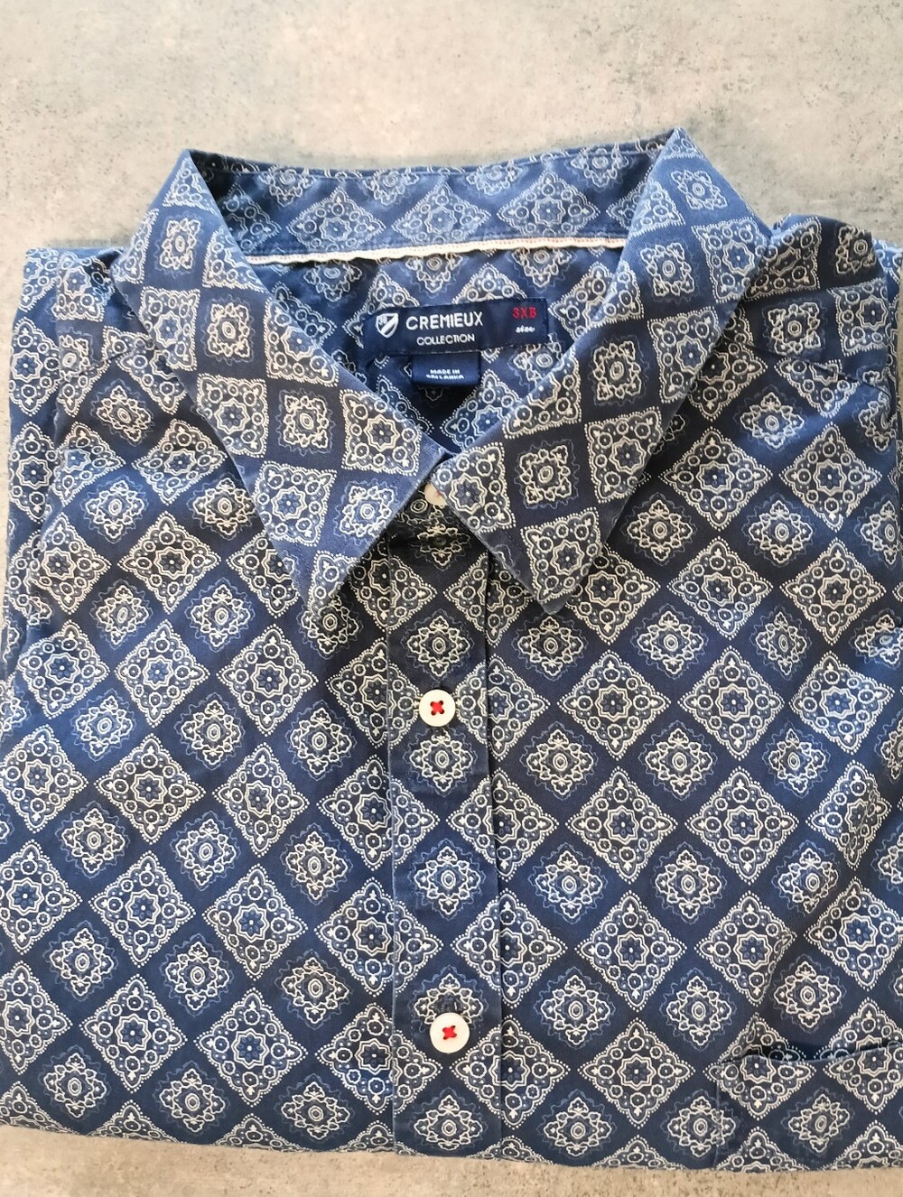 Men's Cremieux Collection Navy & White Mandela Pattern Button Down C Short (3XB